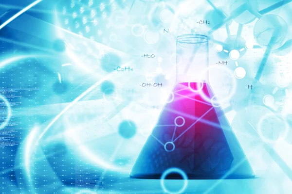 실험실 플라스 크와 분자 과학적인 배경 — 스톡 사진