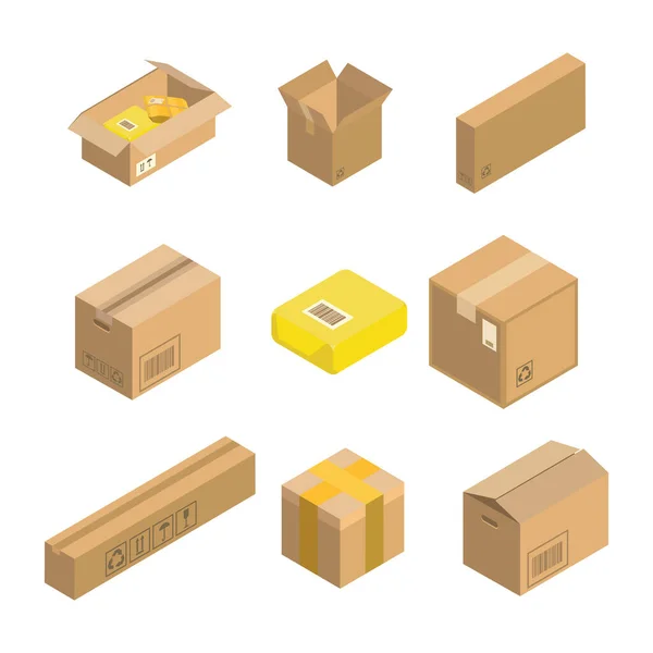 Isometric parcel icon. Set packing box vector illustration isolated on white background. — Stock Vector