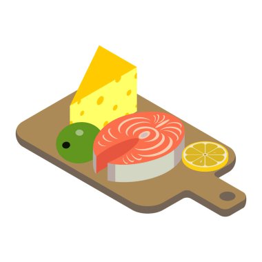 Isometric sağlıklı yiyecek simgesi. Beyaz arkaplanda izole edilmiş vektör illüstrasyonu.