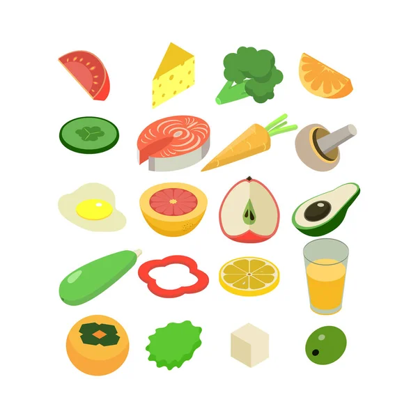 Ισομετρική υγιής εικόνα τροφίμων.Διάνυσμα απεικόνιση απομονώνονται σε λευκό φόντο. — Διανυσματικό Αρχείο