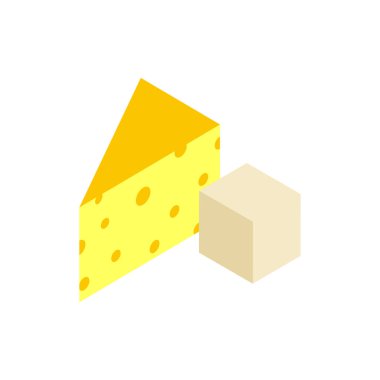 Isometric peynir simgesi. Vektör illüstrasyonu beyaz arkaplanda izole edildi.