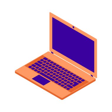 İzometrik dizüstü bilgisayar simgesi. Beyaz arkaplanda izole edilmiş Isometric dizüstü bilgisayar vektör çizimi.