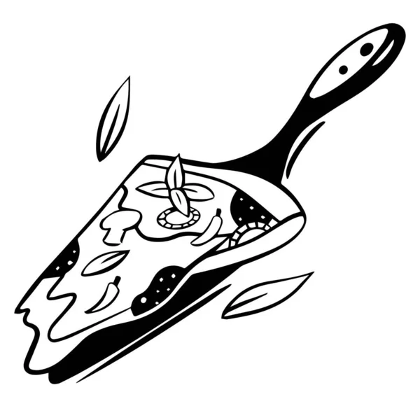 Pizza Skica Vinobraní Ilustrace Izolovaném Pozadí Pizza Tekoucím Sýrem Houbami — Stockový vektor