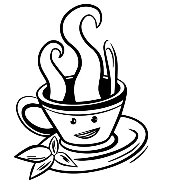 Wektor Cute Filiżanka Herbaty Lub Kawy Kreskówek Ilustracja Szkicu Logo — Wektor stockowy