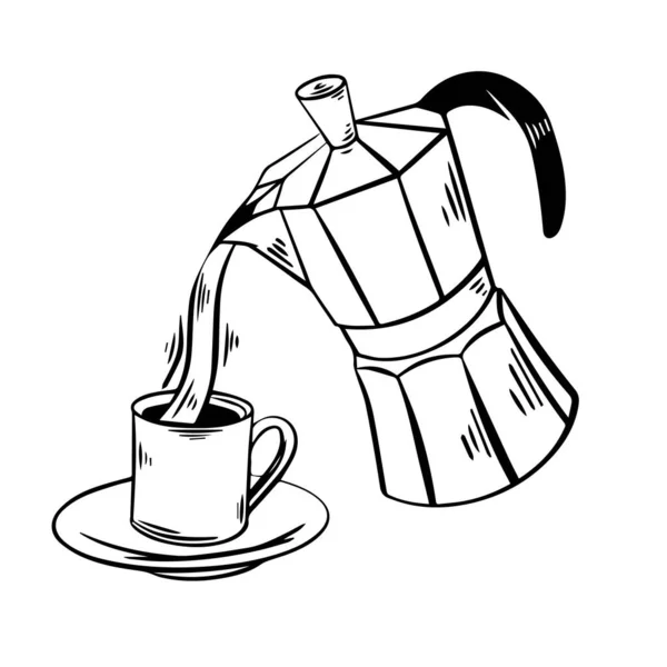 Káva Nalitá Létající Moky Poháru Ručně Kresleného Vektorového Ilustrace Skica — Stockový vektor