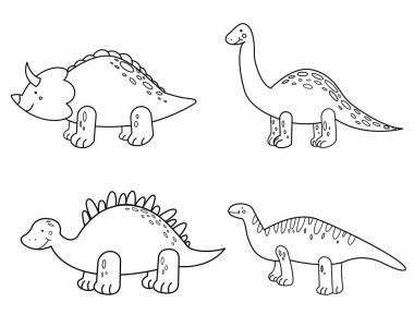 Çocuklar için sevimli çizim çizimi çizim çizimi dinozorlar, el çizimi vektör karalama