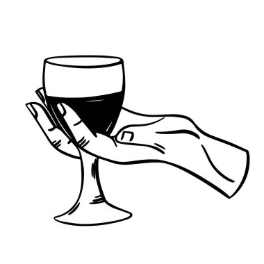 Beyaz arka planda izole edilmiş tek renkli şarap kadehi taşıyıcı illüstrasyonunda klasik tarzda bir resim.