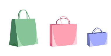 Beyazlar içinde izole edilmiş renkli boş kağıt alışveriş torbaları. Vektör Düz Çizim