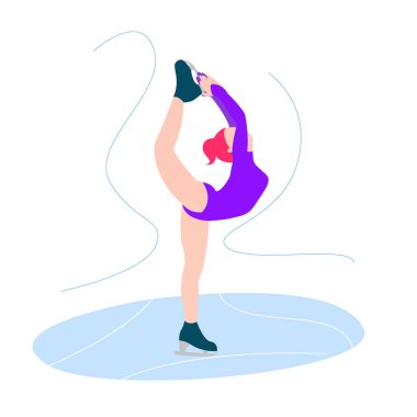 Beyaz arka planda vektör düz stil buzda kayan genç kız