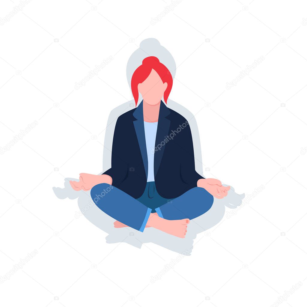 Business girl in yoga meditation pose illustration in flat vector style isolated on white background