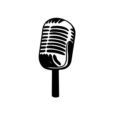 Beyaz arkaplanda izole edilmiş vektör elle çizilmiş eski mikrofon simgesi