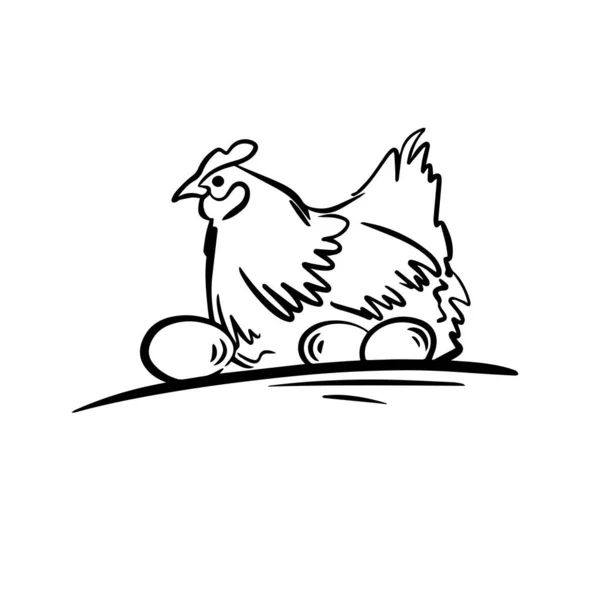 Куриный Логотип Векторном Стиле Ручной Работы Изолирован Белом Фоне Иллюстрация — стоковый вектор
