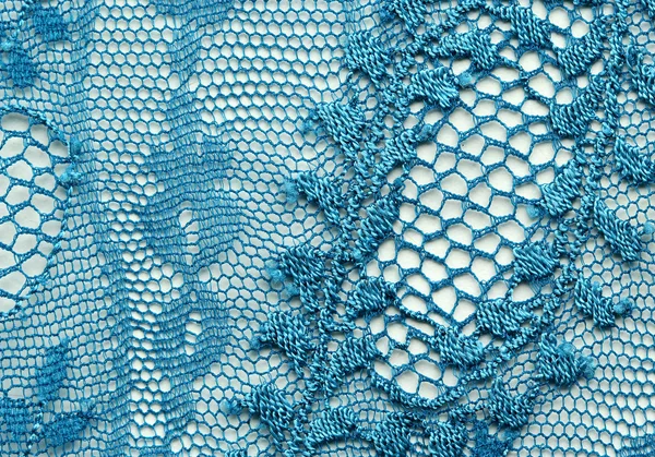 Blue flowers and leaves lace material macro shot — Stock Photo, Image