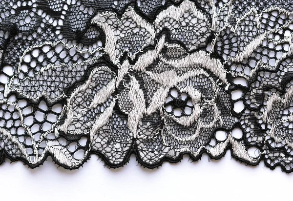 The macro shot of the white and black lace texture material — Stock Photo, Image