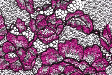 Mor ve siyah dantel doku malzeme makro çekim