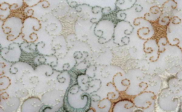 The macro shot of the green and brown lace texture material — Stock Photo, Image