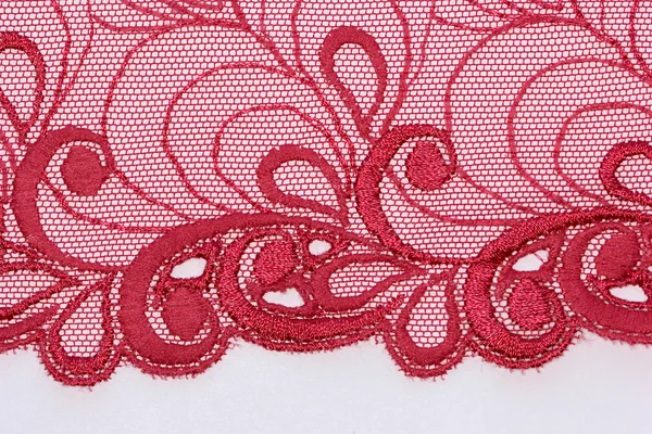 The macro shot of the red lace texture material — Stock Photo, Image