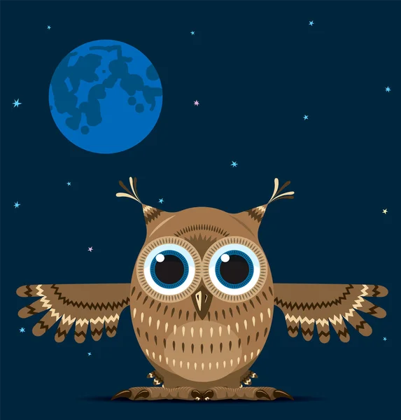 Owl with outstretched wings on the background of night sky — Stock Vector