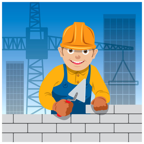 Bricklayer on a building site