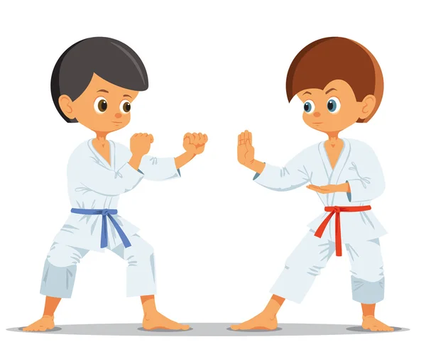 Chicos que compiten en karate — Vector de stock