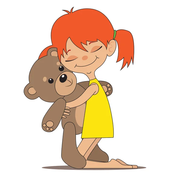 Niña con el oso de juguete — Vector de stock