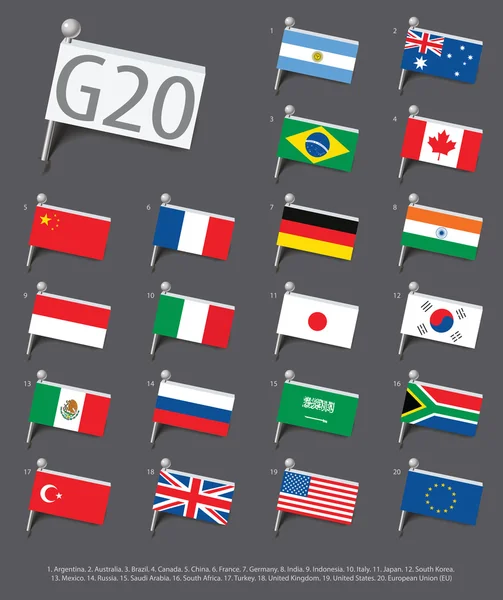 Conjunto de banderas de los países miembros del Grupo de los Veinte — Vector de stock