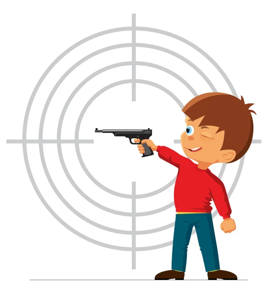 Мальчик занимается стрельбой из спортивного пистолета — стоковый вектор