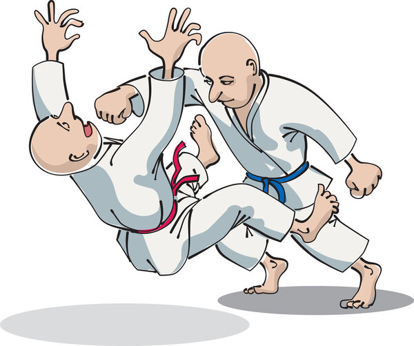 Two characters compete in karate