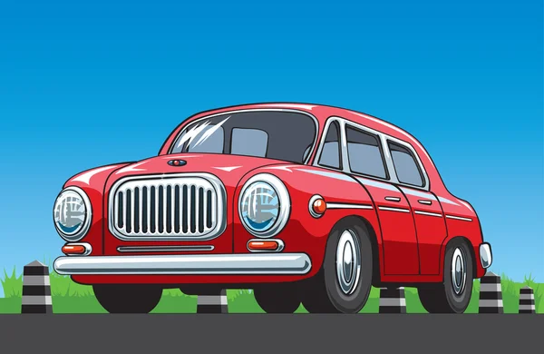 Coche vintage rojo sobre el fondo azul del cielo — Vector de stock