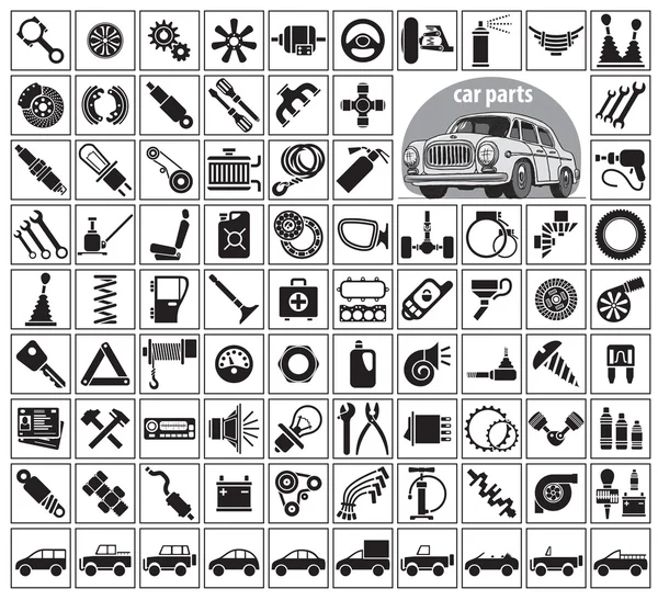 Car parts, tools and accessories — Stock Vector