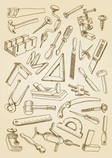 Set van instrumenten voor timmerwerk werk — Stockvector