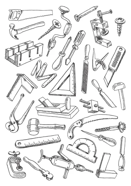 Set of tools for carpentry work — Stock Vector