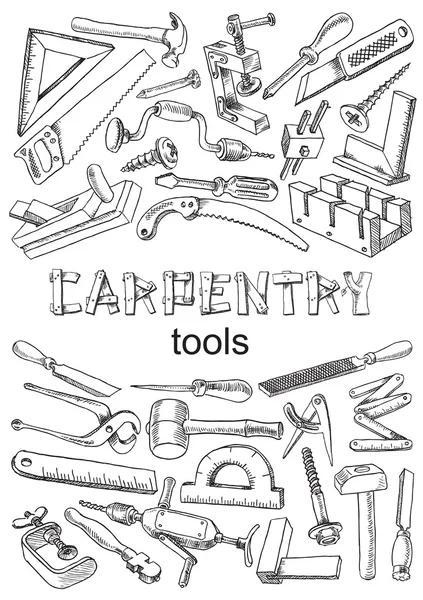 Set of tools for carpentry work — Stock Vector