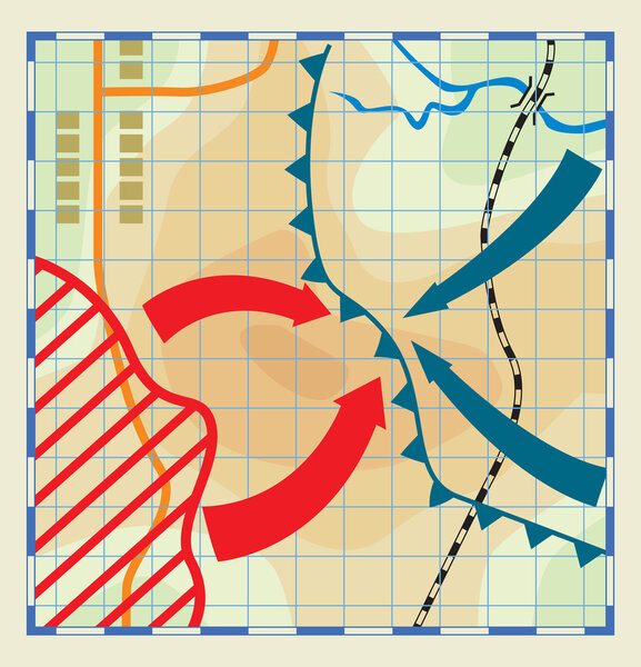 Вымышленная и стилизованная карта боевых действий
