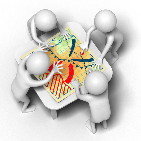 Смешные персонажи обсуждают план военной операции
