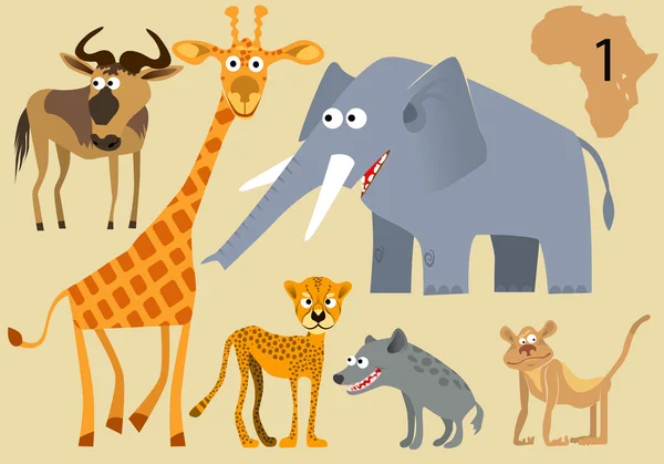 Funny wild animals of Africa — Stock Vector