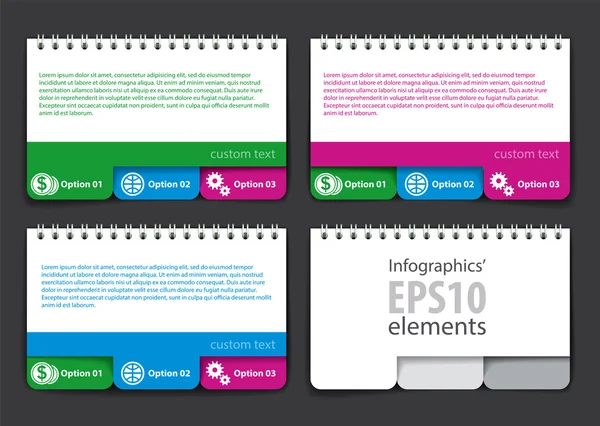Verzameling infographics elementen in de vorm van een notitieblokje met tabbladen — Stockvector