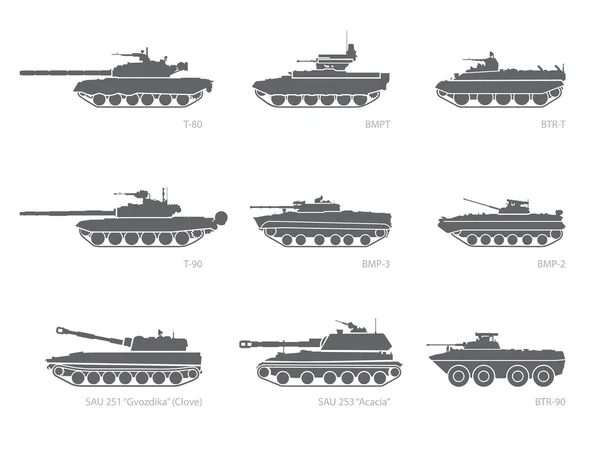 Stiliserade bilder av bepansrade fordon för militär infographics — Stock vektor