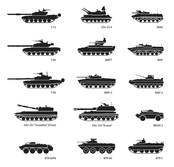 Images stylisées de véhicules blindés pour l'infographie militaire — Image vectorielle