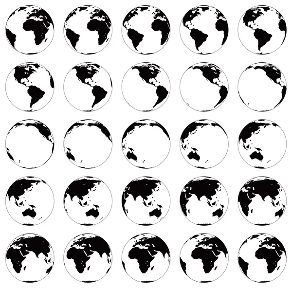 Stylized images of different rotation phases of globe — Stock Vector