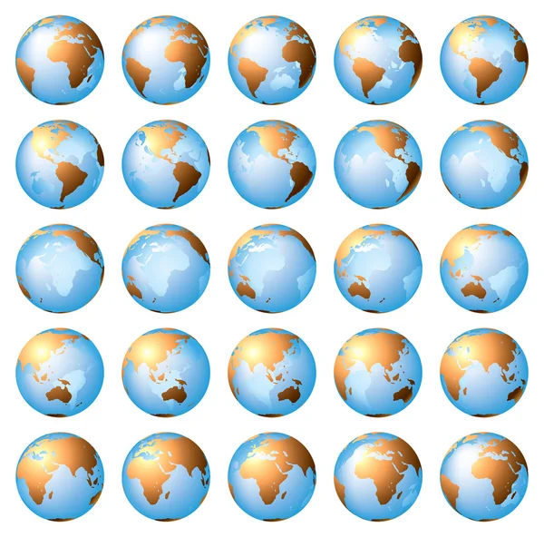 Imágenes estilizadas de diferentes fases de rotación del globo — Vector de stock