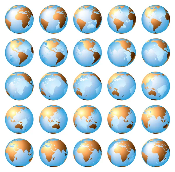 Dünyanın farklı döndürme aşamalarının stilize görüntüler — Stok Vektör