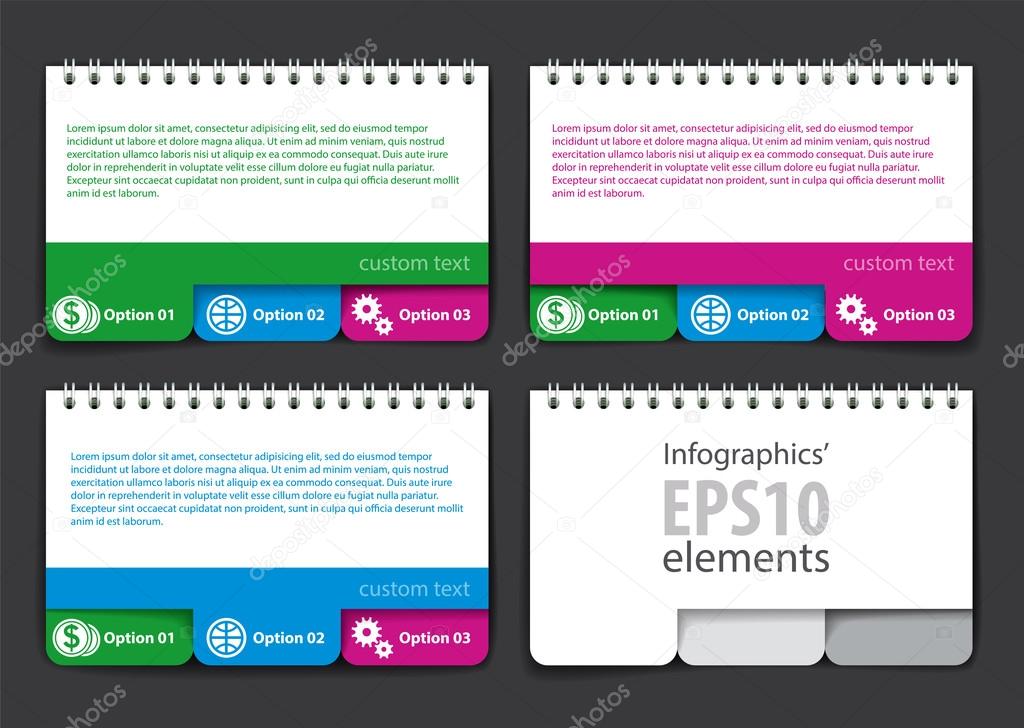 Set of infographics elements in the form of a jotter with tabs