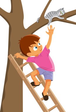 Sıkıntı de cesur çocuk kurtarmak kedi