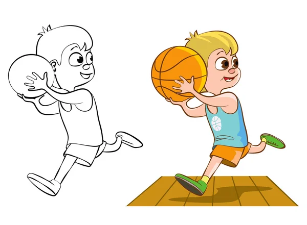 Niño jugando baloncesto — Vector de stock