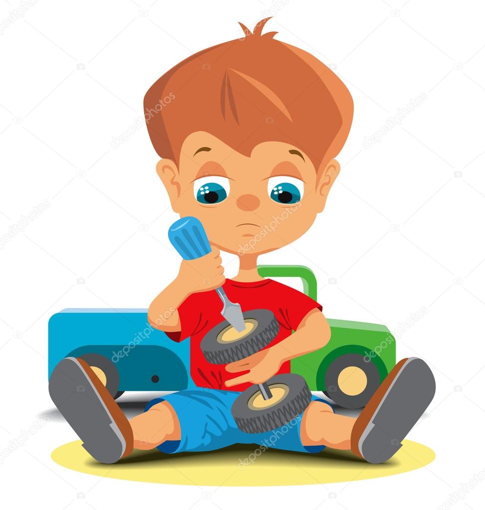 A little boy repairing toy car Stock Vector Image by ©kniazev 91860200