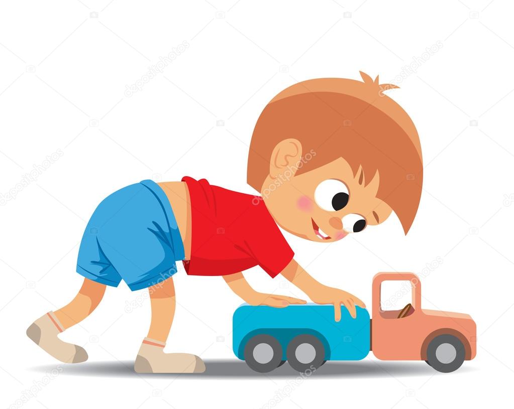 Little boy plays toy car