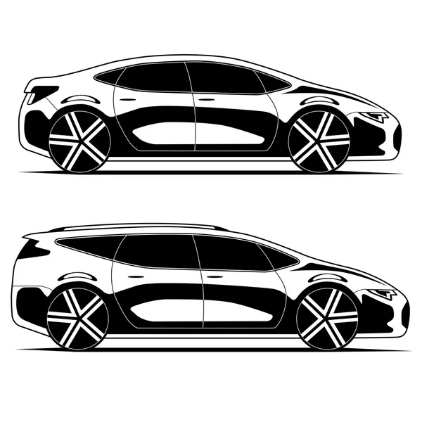 Silhouetten van auto's geïsoleerd op witte achtergrond — Stockvector