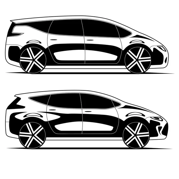 Silhouetten van auto's geïsoleerd op witte achtergrond — Stockvector