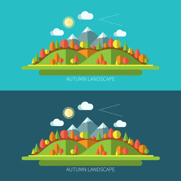 Diseño plano otoño naturaleza paisaje ilustraciones — Vector de stock
